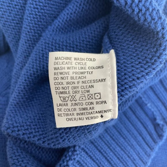 Claiborne 1990s Cricket Style Cotton Sweater Blue Cream Black Trim Size Mens Med - Picture 5 of 9